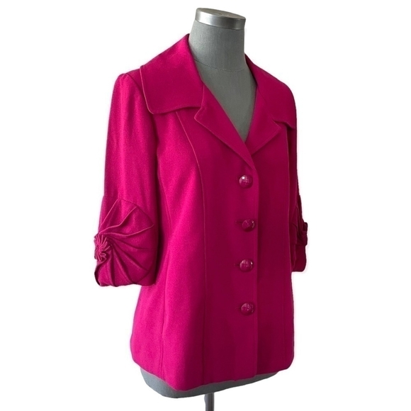 SIMPLY. CHLOE DAO Magenta Origami Trim Sleeve Blazer Women’s Dress Jacket - Picture 4 of 11